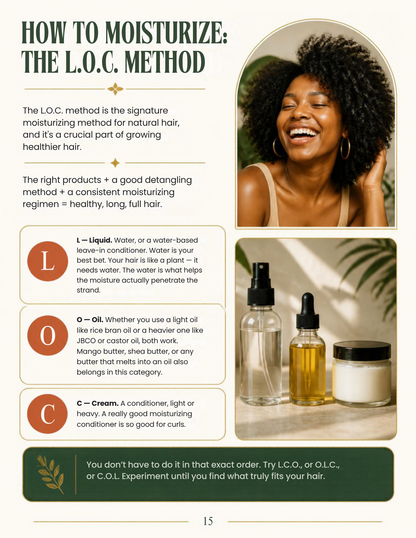 Inside the eBook: how to moisturize natural hair with the L.O.C. method